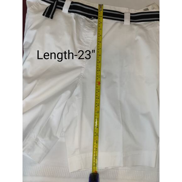 Karen Rogers White Shorts Women's PLUS 22W Stretch Minimalist NWT Belted Pockets - Picture 10 of 16